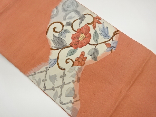 JAPANESE NAGOYA OBI / WOVEN FLOWER ARABESQUE